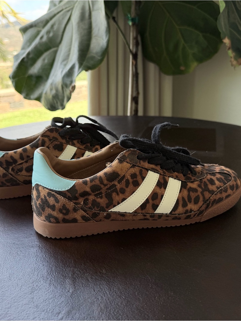Steve Madden Leopard Print Sneakers with Mint Heel and White Stripes